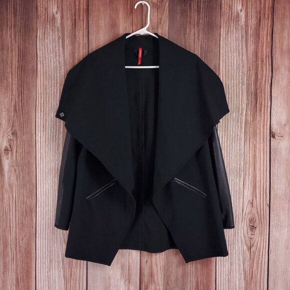 Spanx Womens Small Drape Front Jacket Very Black Convertible Faux Leather 50176R - Picture 4 of 16